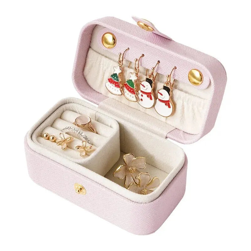 Exquisite Pu Leather Jewelry Box Simple Ring Necklace Earrings Storage Minimalist Style Daily Travel Portable Storage Box Good Vibrations