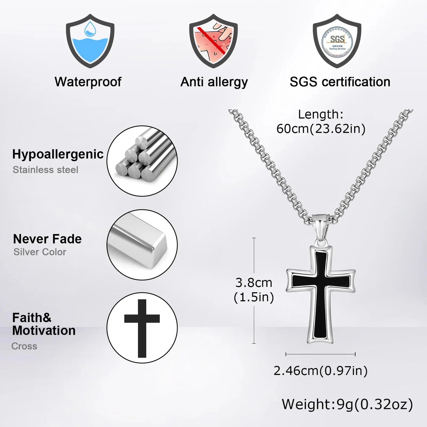 Stainless Steel Cross Necklace for Men,Waterproof Black Glue Pendant Necklace,Trendy Stylish Jewelry Gifts Good Vibrations