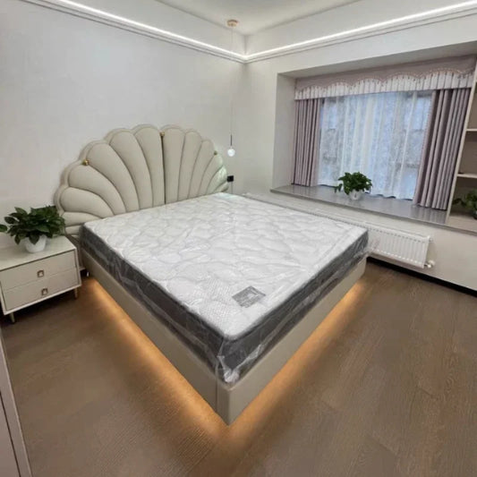 Luxury Beds 2 People Frame Floating Light Luxury Leather LED Lamp Double Bed Pink And Blue Queen Bed Frames Bedroom Furniture Good Vibrations