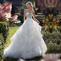 2024 Sexy Fascinating A Line Women's Wedding Dresses Popular Lace Appliques Backless Bride Gowns Modern Strapless Robe De Mariée Good Vibrations