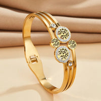 Round stainless steel spring bracelet, gold-plated tree of life bracelet, luxury crystal zircon, women's bracelet, wedding wear Good Vibrations