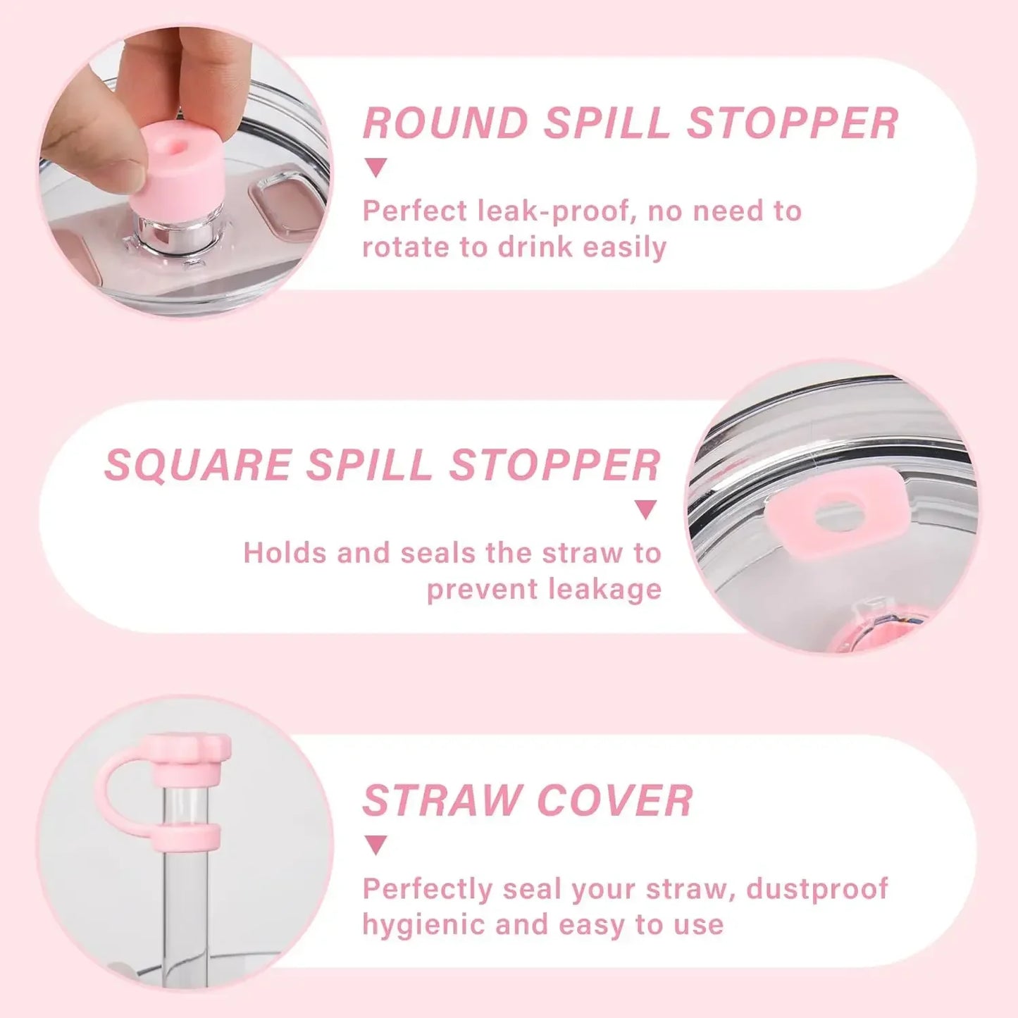 10PCS Accessories Set for Stanley Cup, 2 Straw and Brush and 1 Flower Charm Chain 3 Spill Proof Stopper Flowers Straw Cover Boot Good Vibrations