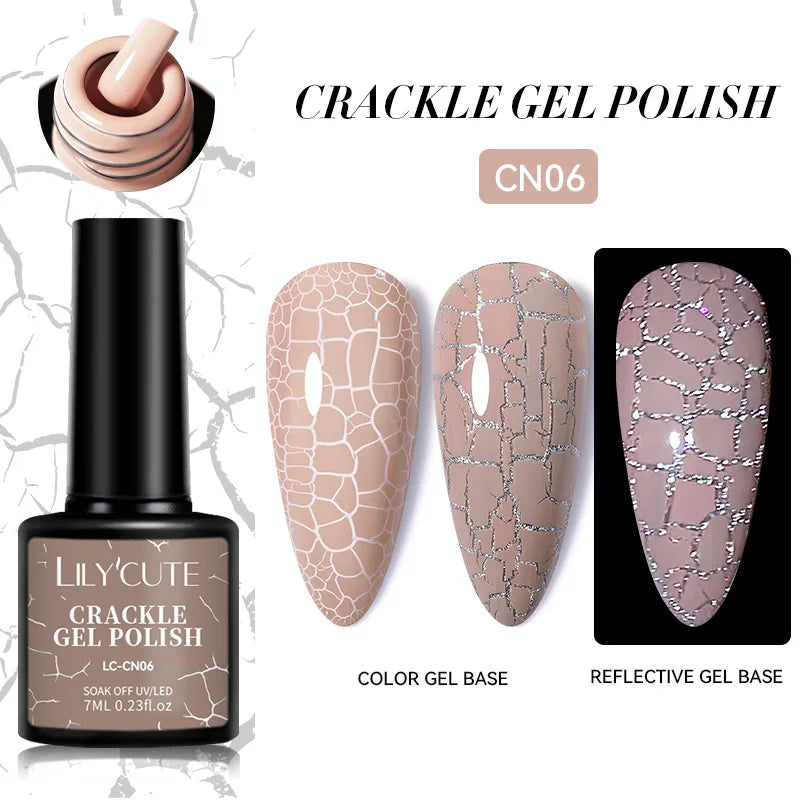 LILYCUTE 7ml Crackle Gel Nail Polish Quick Dry Marble Cracking Effect Gel Semi Permanent Soak Off Nail Art Varnish Manicure Good Vibrations