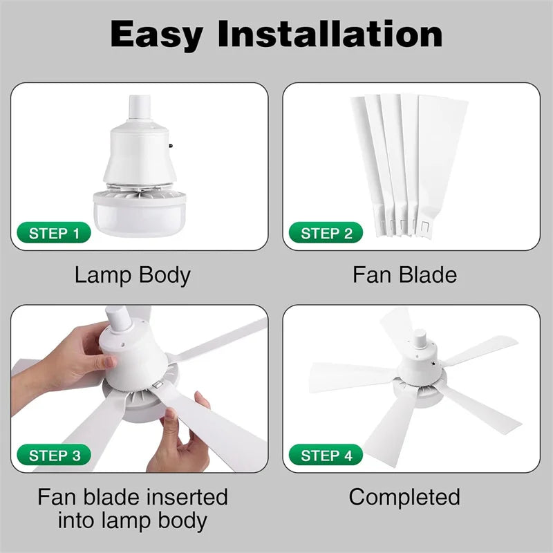 Socket LED Fan Light with Remote Small Ceiling Fans with Lights 3 Colors Dimmable LED Light Bulb Fans E26/E27 Base for Bedroom Good Vibrations