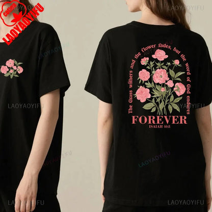 Boho Christian Shirt Women Bible Verse Tshirt Jesus Apparel Vintage Floral Tshirt Flower Graphic Cotton Tee Trendy Clothes Good Vibrations