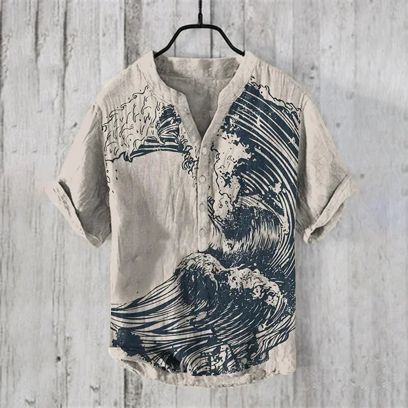 Spring and Summer Men's and Women's Shirts Independent Station Casual Hawaiian Style Shirts Men's Tops 100% Linen New Hot Sale Good Vibrations