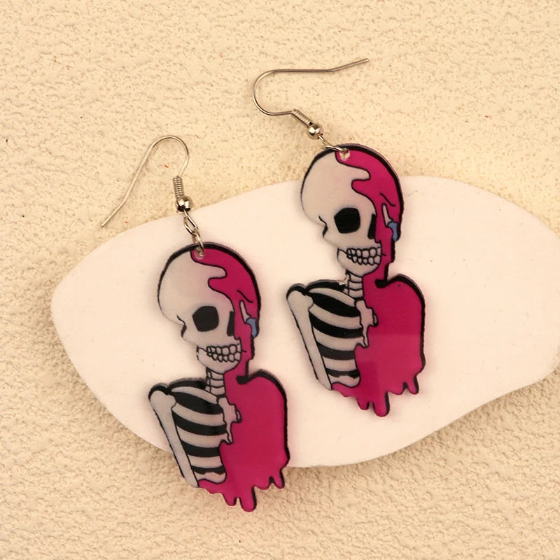 Halloween Dangle Earring With Cartoon Ghost Skeleton Coffin Clown Design Adorable Halloween Women Gift Good Vibrations