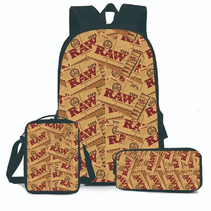 Creative Cigarette Rolling Paper Tobacco RAW 3D Print 3pcs/Set pupil School Bags Laptop Daypack Backpack Lunch bag Pencil Case Good Vibrations Adult Super Store
