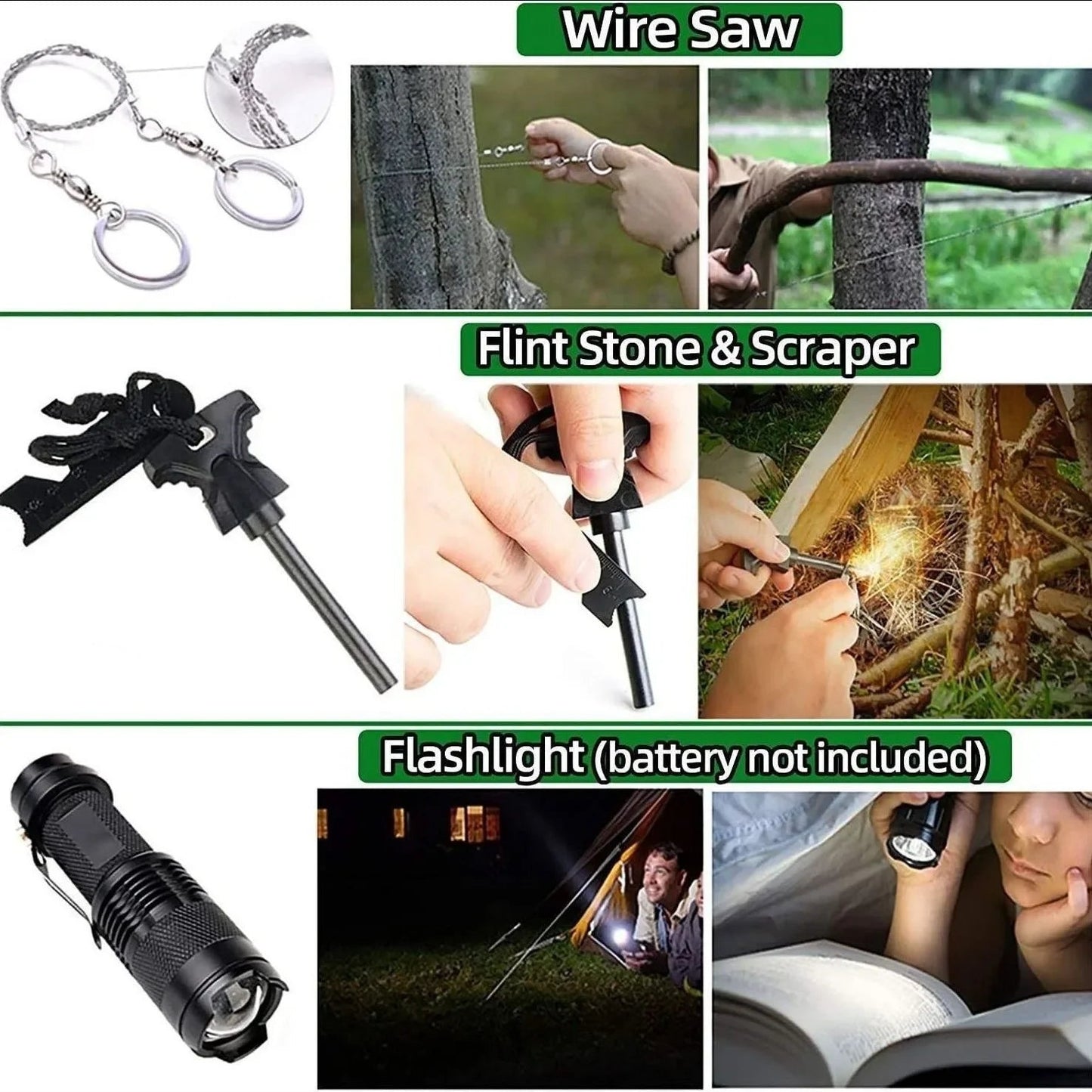 Survival Kit military Camping Multifunction Defense Equipment First Aid SOS for Wilderness Adventure With knife Thermal Blanket Good Vibrations