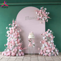 Flores Arificiales Decoration Wedding KT Board Artificial Floral Arrangement Pink White 3pcs/set Flowers Row Decor Props H5.4ft Good Vibrations