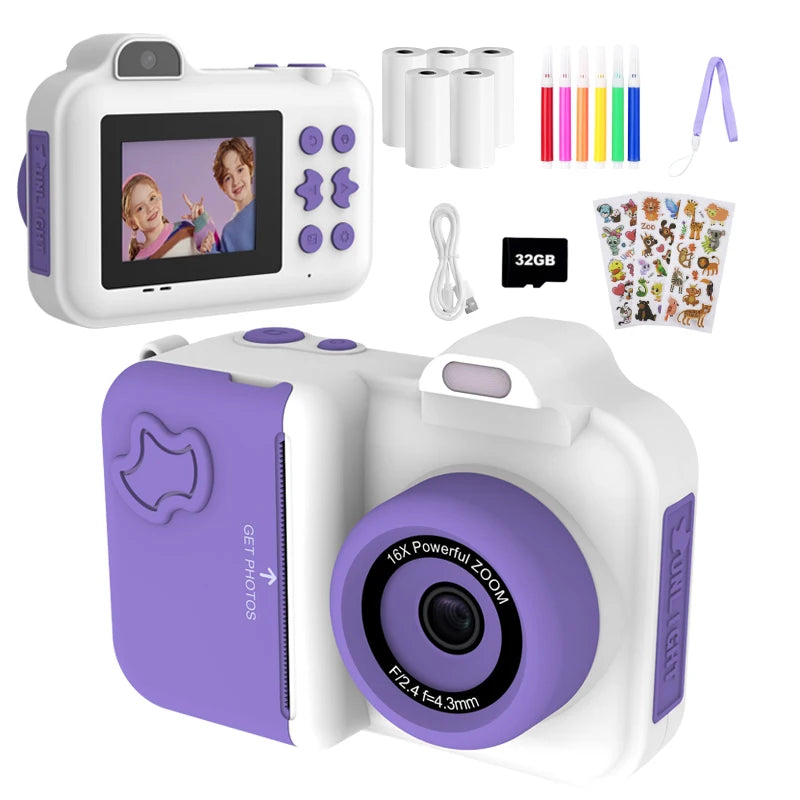 Kids Camera Instant Print 32G Digital Camera For Children Color Pens Thermal Printing Paper Boys Girls Christmas Gifts Toys Good Vibrations