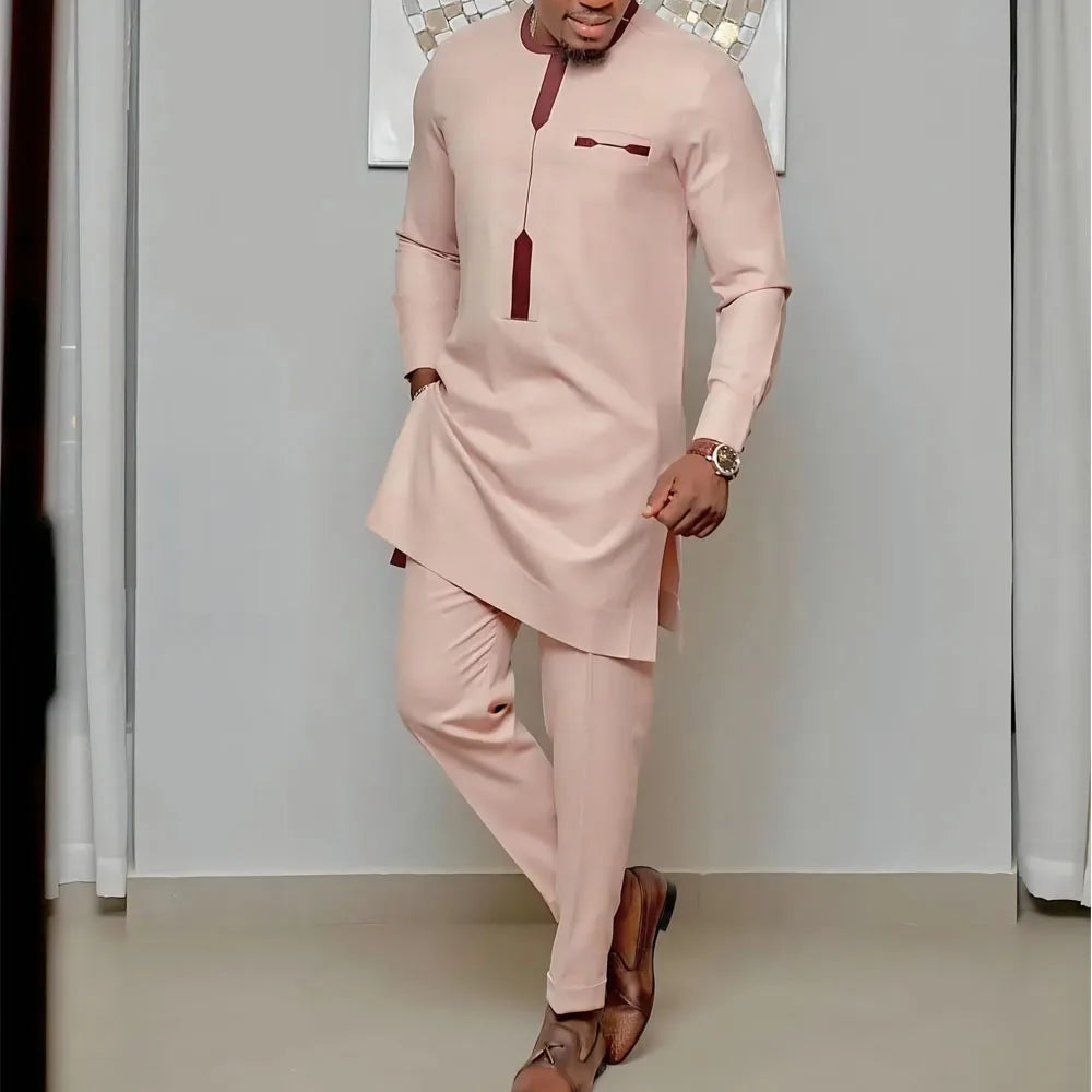 New Dashiki Luxury Full Set Men's Set Round Neck Embroidered Men's Set African Traditional Two Piece Set Men's Full Set Suit Good Vibrations