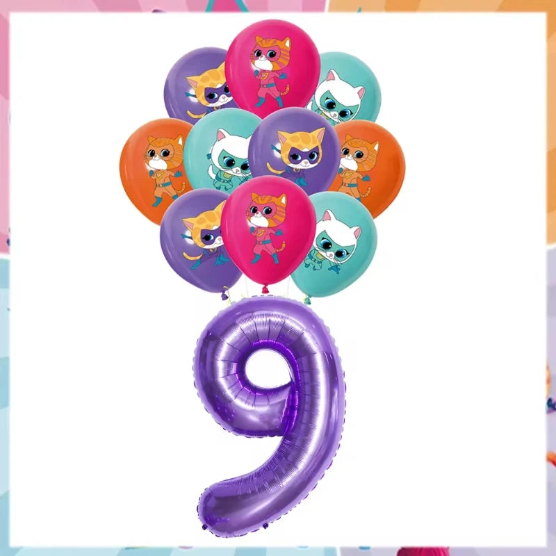 Cartoon Superkitties Birthday Party Decorations Balloons Disposable Tableware Set Paper Plates Banner for Baby Shower Kids Gifts Good Vibrations