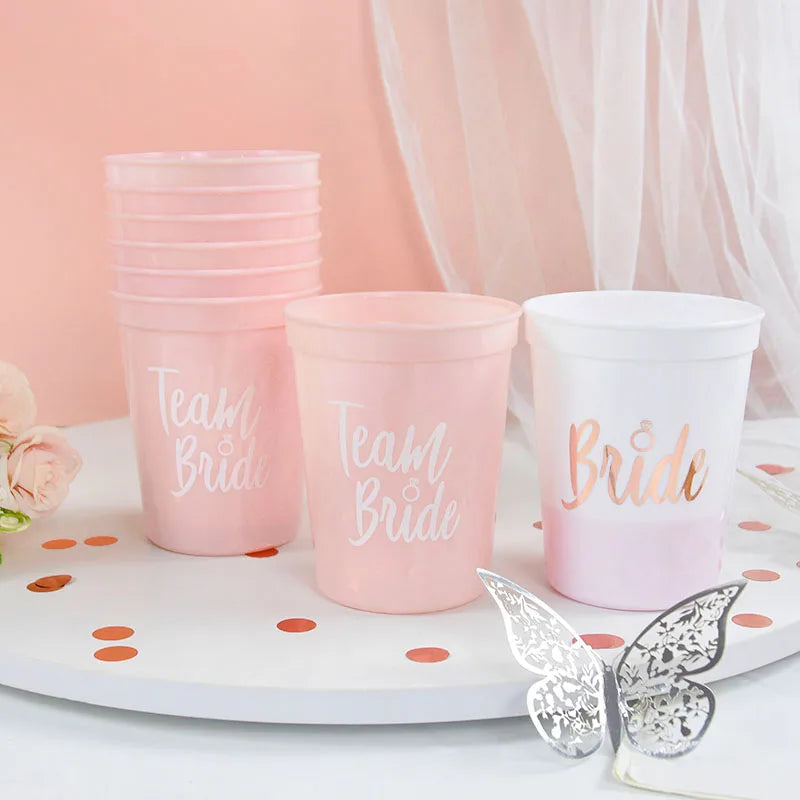 1Set Bachelorette Party Team Bride Plastic Drinking Cups Bridal Shower Gift Bride to be Hen Party Supplies Wedding Decorations Good Vibrations