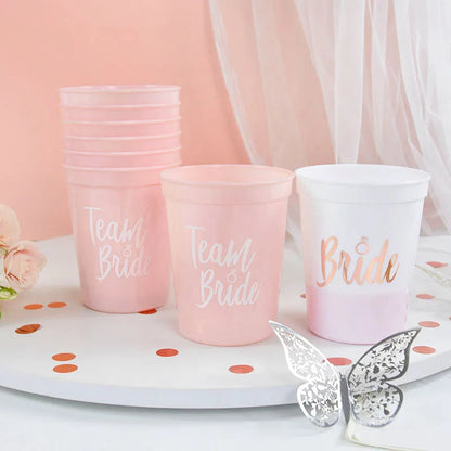 1Set Bachelorette Party Team Bride Plastic Drinking Cups Bridal Shower Gift Bride to be Hen Party Supplies Wedding Decorations Good Vibrations