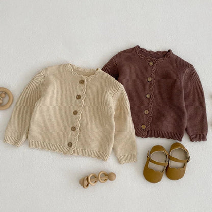 Toddler Baby Girls Knitted Cardigan Clothes for Spring Autumn Solid O-Neck Kids Knitwear Sweater Coat Good Vibrations