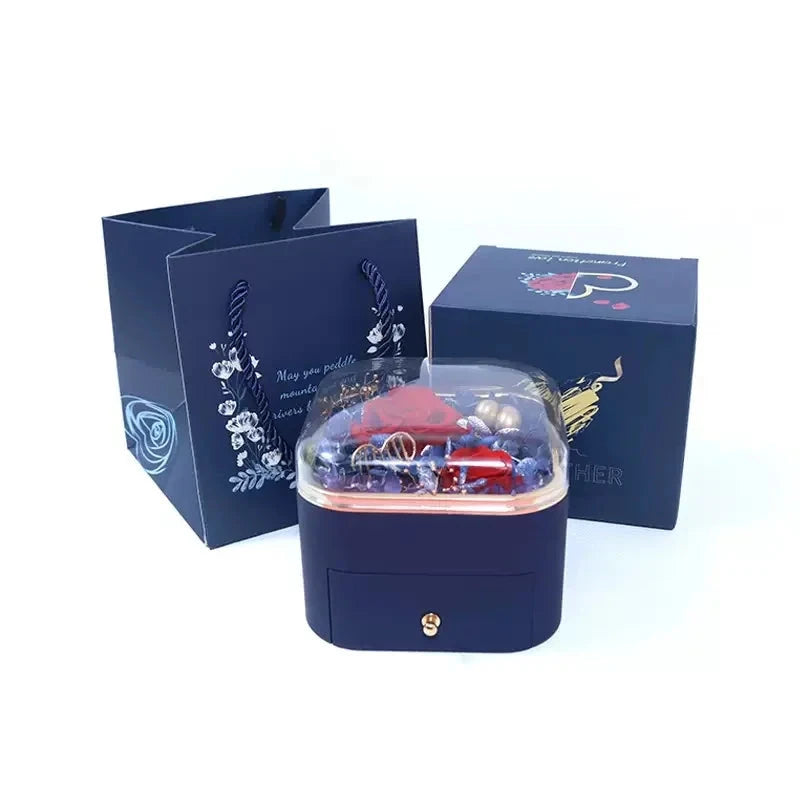 Christmas & Valentine's Day Gift - Real Natural Preserved Eternal Rose Flower Acrylic Box Ideal Gifts for Women & Girls Good Vibrations