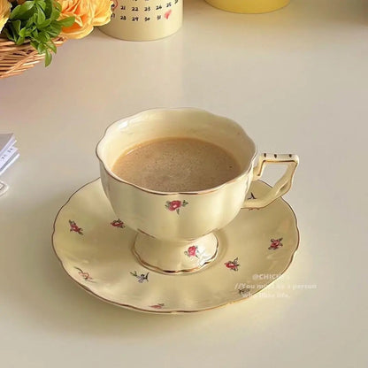 Ceramic Tea Cups Plate Set  Exquisite Afternoon Tea Coffee Cup Cream Color High Beauty Household Mug Birthday Gift 250ml Good Vibrations