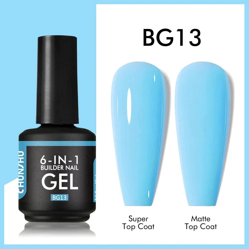 CHUNSHU 6 IN 1 Extension UV Gel Polish In A bottle Builder Nail Gel Rubber Base Coat Semi Permanent Nails Art Self-leveling 15ML Good Vibrations
