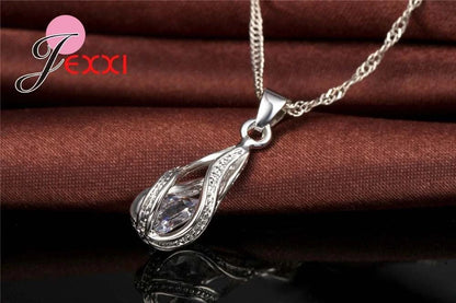 8 Colors Best Gift for Women Girls Friends 925 Sterling Silver Jewelry Set CZ Cubic Zircon Water Drop Necklace Dangle Earrings Good Vibrations Adult Super Store