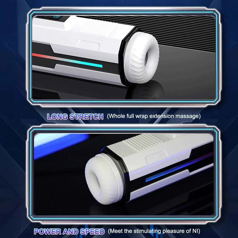 Automatic telescopic male masturbator cup with vibrating and sucking features.