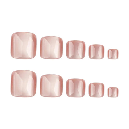 24pcs French Fake Toenails Pink Gradient Full Cover Short Square Toe Nails Foot Nails Tips for Women Girls Good Vibrations