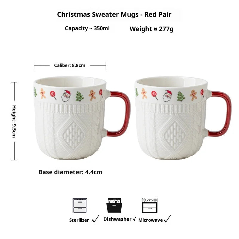 2Pcs/Set 12oz Ceramic Espresso Cups Porcelain Coffee Mugs Set for Tea Latte Cafe Mocha Couple Cozy Sweater Cups Christmas Gift L Good Vibrations