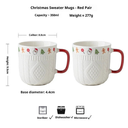 2Pcs/Set 12oz Ceramic Espresso Cups Porcelain Coffee Mugs Set for Tea Latte Cafe Mocha Couple Cozy Sweater Cups Christmas Gift L Good Vibrations