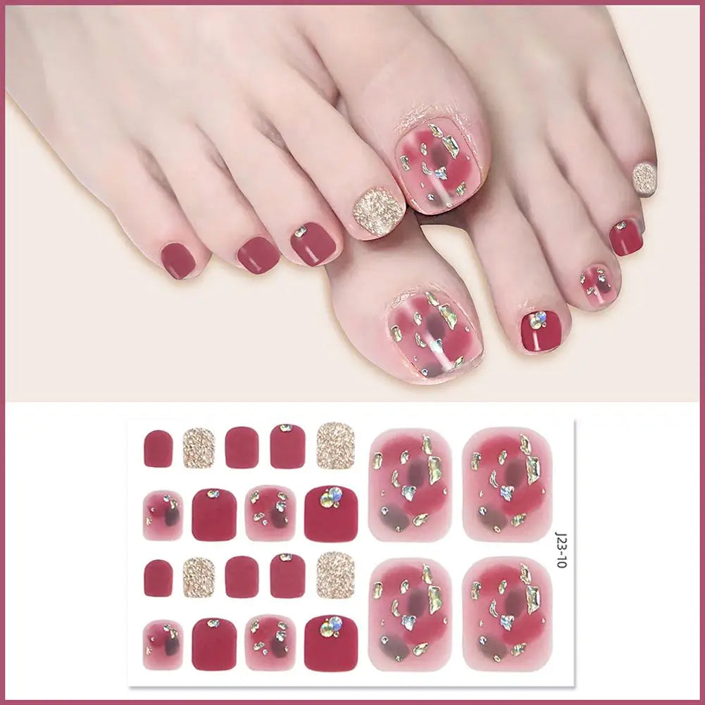 Nail Polish Film Toenail Stickers Solid Color Glitter Toe Nail Art Sticker DIY Waterproof Adhesive Nail Wraps Decals Decors Good Vibrations