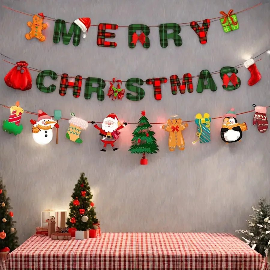 1 Set Christmas Party Decoration-Merry Christmas Banner and Holiday Background Decorations,Festive Hanging Ornaments for Home. Good Vibrations