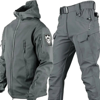 Winter Thicken Men Camo Suit Waterproof Tactical Training Set Multi-pocket Hooded Jacket Fleece Pants Outdoor Hunting 2-piece Good Vibrations
