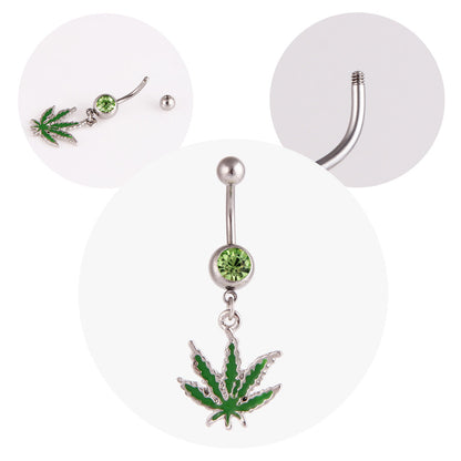 1PC Green Maple Leaf Belly Navel Ring Leaves Weed Dangle Belly Button Piercing Jewelry Surgical Steel Barbell Botton Piercing Good Vibrations Adult Super Store