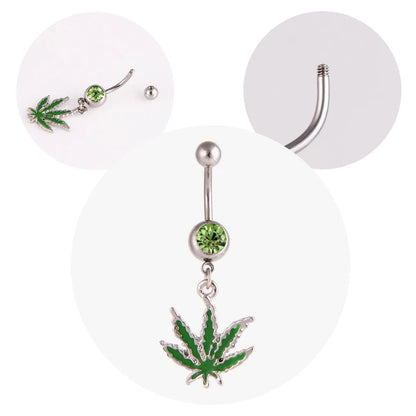 1PC Green Maple Leaf Belly Navel Ring Leaves Weed Dangle Belly Button Piercing Jewelry Surgical Steel Barbell Botton Piercing Good Vibrations Adult Super Store