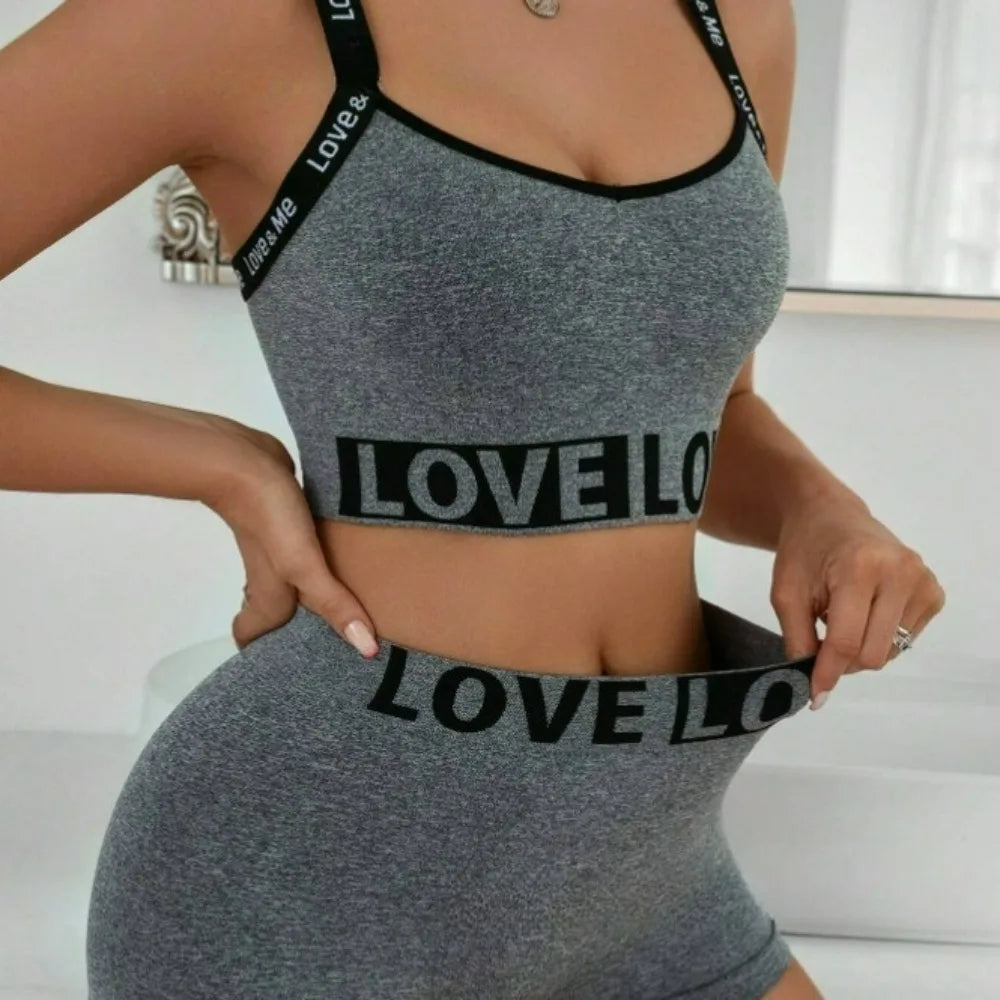 Women's fashion letter Sports bra set, Camisole vest, Beautiful back, flat angle pants, women's plus size bra Good Vibrations