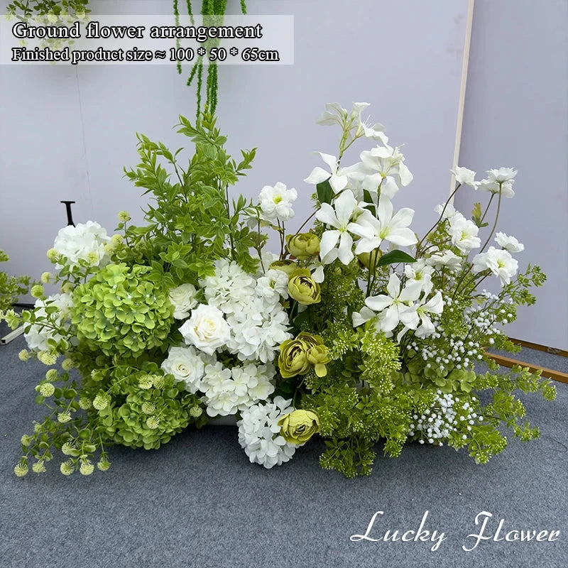 White Green Flowers Wedding Decoration Artificial Flowers Floral Backdrop Arrangement Hang Flower Row Road Lead Flower Ball Good Vibrations