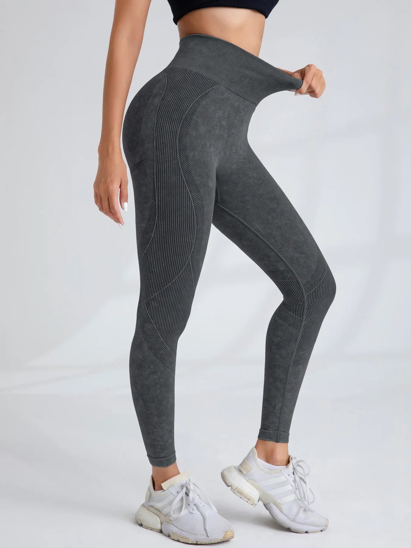 Women Seamless Gym High Waist Yoga Pants Hip Lifting Outdoor Sports Tight Waist Letter Sand Washed Pants Exercise Yoga Leggings Good Vibrations
