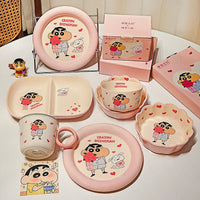 Cartoon Crayon Shin Chan Ceramic Tableware Set Cute Home Dining Bowl Pink Cute Girl Heart Round Bowl Water Cup Plate Gift Good Vibrations