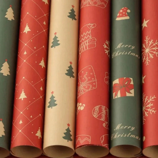 24/1Rolls Christmas Xmas Tree Santa Claus Snowflake Wrapping Kraft Paper DIY Craft Gifts Packaging Paper Party Home Decoration Good Vibrations
