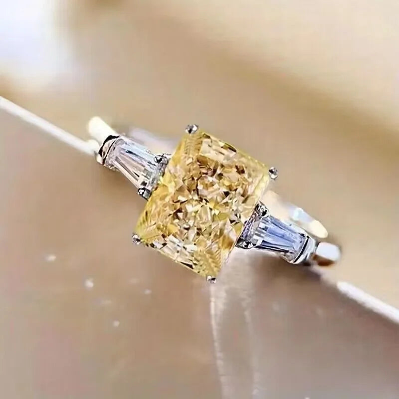Elegant Yellow Water Drop Shaped Crystal Rhinestone Zircon Ladies Ring for Women Party Wedding Engagement Jewelry Size 6-10 Good Vibrations