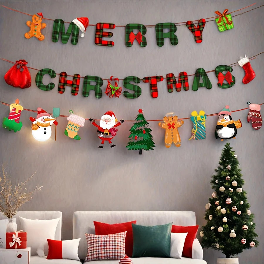 1 Set Christmas Party Decoration-Merry Christmas Banner and Holiday Background Decorations,Festive Hanging Ornaments for Home. Good Vibrations