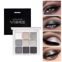 9 Colors Glitter Eyeshadow Palette Purple Violet Shimmer Pearlescent Matte Acrylic Eye Shadows Palette Waterproof Eye Make Up Good Vibrations