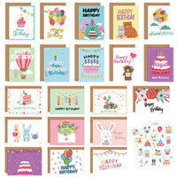 20-Pack Birthday Greeting Cards Set with Envelopes and Stickers,Cartoon Pattern, Multi-Design Paper Cards for Any Recipient Good Vibrations