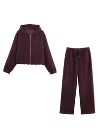 Women Casual Sweatshirt Pant Suit Long Sleeve Hooded Zipper Coats With Pocket Loose Straight Trousers Ladies Solid Sets Good Vibrations
