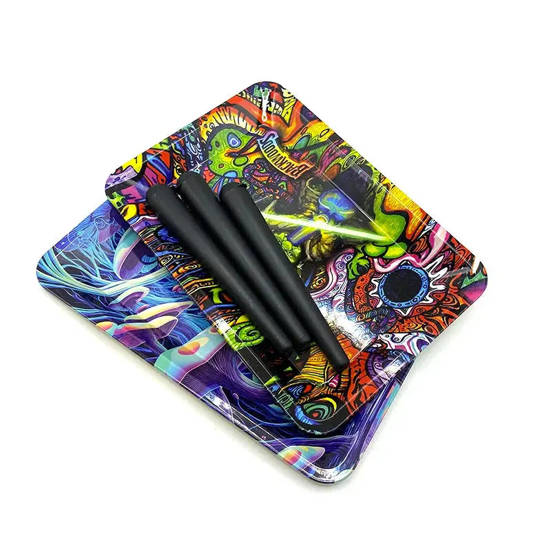 Rolling Tray 18X12.5CM with vibrant designs and smell-proof metal tin box.