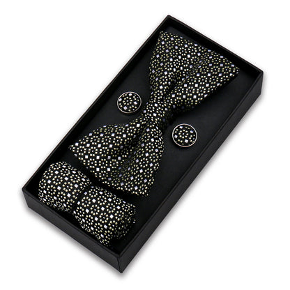 Bowtie For Men Set Gift Box Business Gift Fashion Bow Tie Pocket Square Cufflinks Set Bowtie 3pcs For Wedding Hanky Cravata Neck