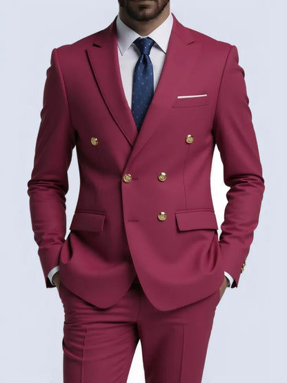 Suit (Blazer + Trousers) Men's Fashionable Gentleman Business Double-breasted Solid-color Banquet Host Casual Wedding Suit Good Vibrations