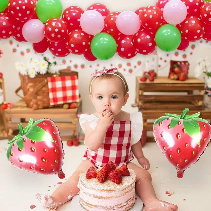 Strawberry Party Decorations for Girls 1st 2nd Birthday Strawberry Balloon Garland Arch Kit Red and White Polka Dot Balloons Good Vibrations