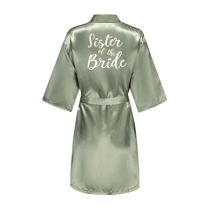 Grass Green Women's White Letter Bride Bridesmaid Short Satin Robes for Wedding Party Getting Ready Good Vibrations