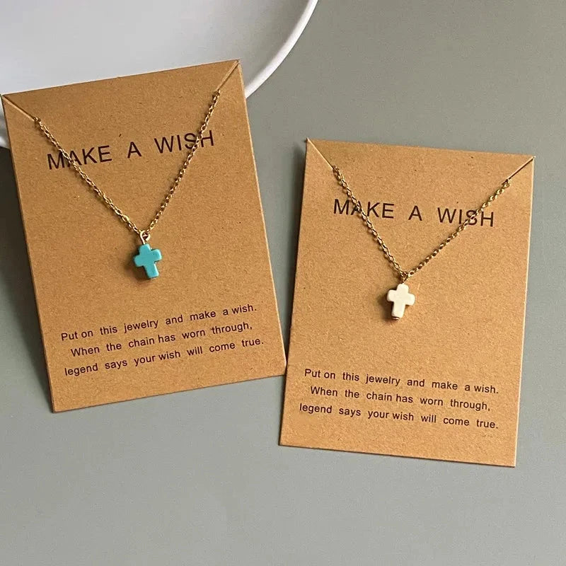 New Popular Cross Necklace for Women White Blue Color Fashion Pendant Choker Necklace Golden Color Link Chain Wholesale Jewelryj Good Vibrations