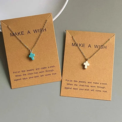 New Popular Cross Necklace for Women White Blue Color Fashion Pendant Choker Necklace Golden Color Link Chain Wholesale Jewelryj Good Vibrations